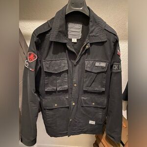 Black Military Jacket : few used. 4 Pocket at front, zipper & buttons.